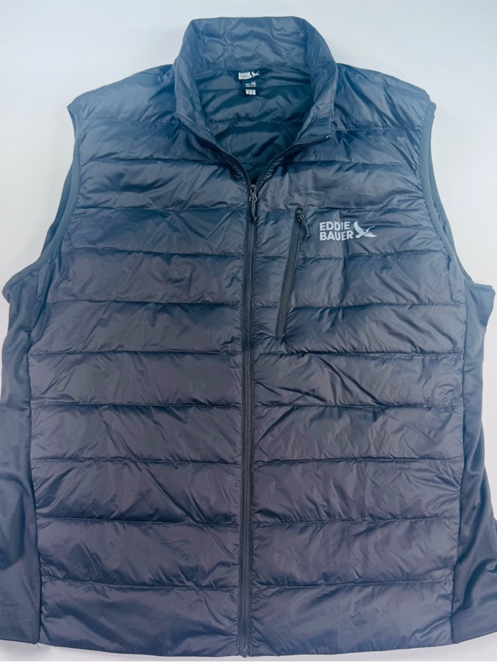 EDDIE BAUER Vest Mens Dk Gray Down 550 Quilted Puffer Full Zip Chest Pocket, XXL